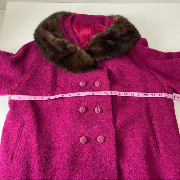 VTG Rencroft Coat Womens XL Pink with Brown Fur Collar Bracelet 3/4 Sleeve - Picture 8 of 11